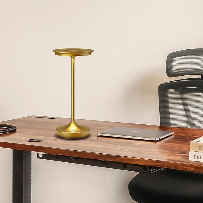 YHT Cordless Rechargeable Table Lamps, Portable 6000mAh Battery Desk Lamp Waterproof 3 Color Stepless Dimming LED Table Light with Memory Function for Outdoor/Dinning/Patio/Restaurant (Gold 1Pack)