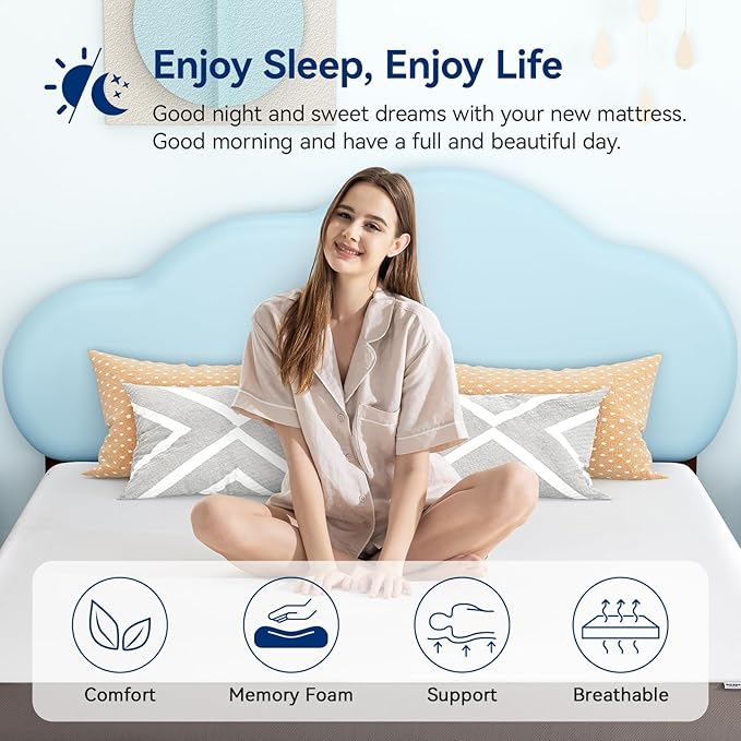 Amazon Basics Memory Foam Mattress, Soft Plush Feel, 6 Inch, Full, White/Grey