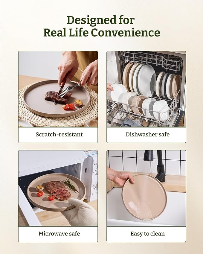 Famiware Nebula Plates and Bowls Set, 24 Pieces Dinnerware Sets, Dishes Set for 8, Cinnamon Brown