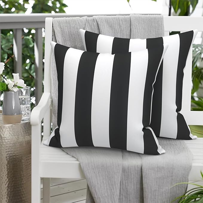Pack of 2 Patio Throw Pillow Covers ONLY, Water Repellent Cushion Cases 20x20 Inch, Square Pillowcases for Outdoor Couch Decoration, Cabana Black