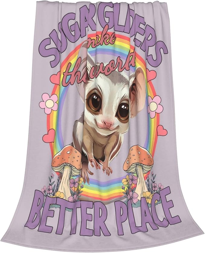 Sugar Glider Blanket Sugar Glider Throw Blanket Soft Fleece Flannel Petaurus Breviceps Gifts for Teens Lovers Stuff Plush for Couch Sofa Bed Room Decor 60"X80"