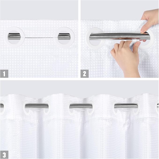 MitoVilla No Hooks Needed Blue Ombre Waffle Shower Curtain with Snap-in Liner, Modern Waffle Weave Heavy Duty Fabric Cloth Shower Curtain for Luxury Neutral Hotel Spa Bathroom Decor, 72 x 74