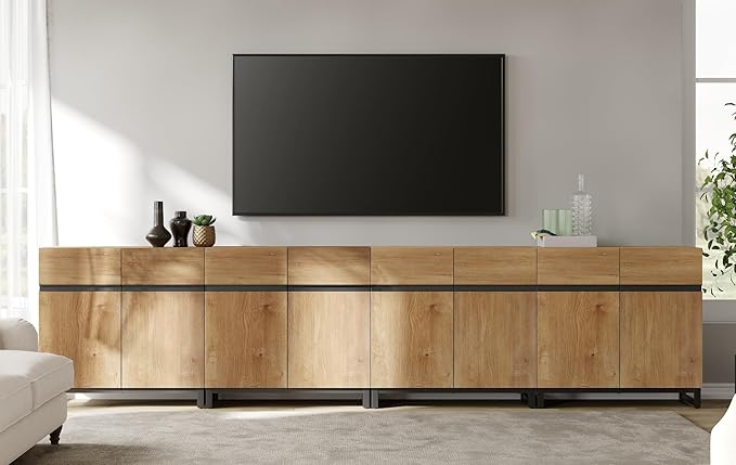 WAMPAT Modern TV Stand for TVs up to 120 inch, 4 in 1 Wood Entertainment Center TV Console Table with Adjustable Shelves and Metal Base for Living Room,Bedroom,Oak