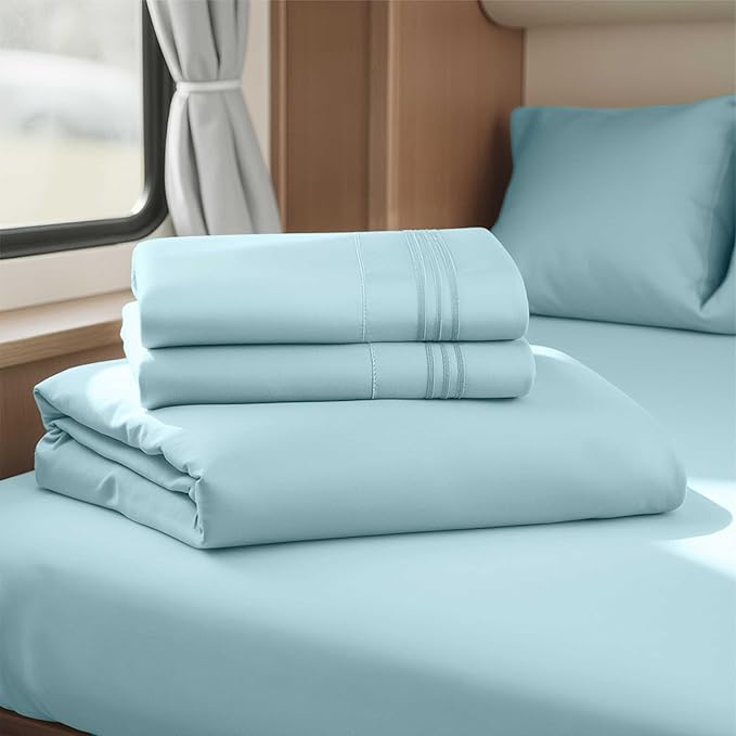 Clara Clark Bed Sheets, Premier 1800 Series 4 Piece RV Queen Sheet Set, Luxury Soft Sheets for RV Bunks, Short Queen - Light Blue Aqua