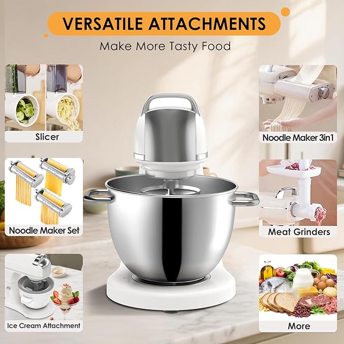 ZACME 8.4QT Commercial Stand Mixer 800W with NSF Certified and Aluminum Die Casting, Mixers Kitchen Electric Stand Mixer with Stainless Steel 8L Bowl, Dough Hook, Whisk and Beater, Porcelain