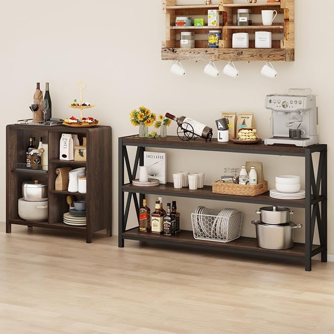 FATORRI Console Table for Entryway, Modern Entry Table with 3 Tier Shelves, Couch Tables Behind Sofa for Living Room (55 Inch, Dark Walnut)