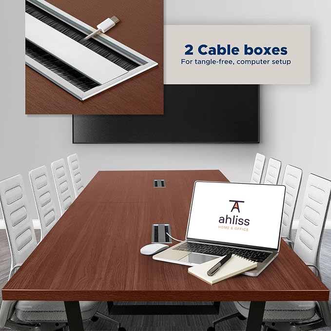 Sturdy Conference Table with Cable Management Grommets Modern Rectangle Office Meeting Table with Wood Tabletop and Metal Frame & Legs- Easy Assembly Boardroom Table (Mahogany, 8 Foot)