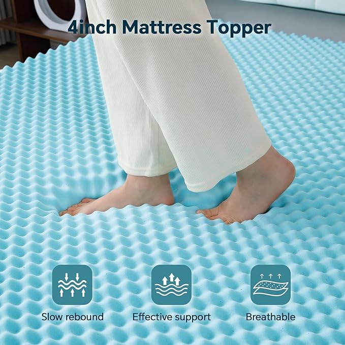 4 Inch Memory Foam Mattress Topper Twin Size - Dual Layer 3 Inch Cooling Gel Memory Pad and 1 Inch Pillow Top Mattress Cover for Back Pain - 39" x 75" x 4"