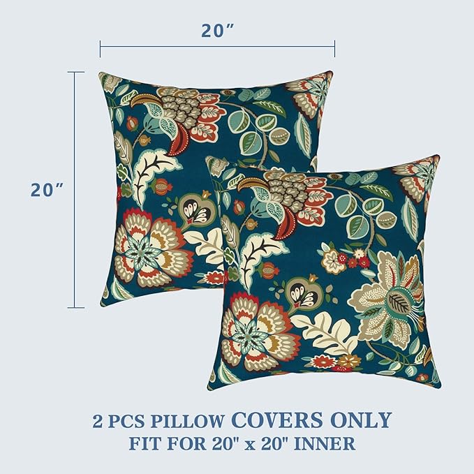 LVTXIII Outdoor Throw Pillow Covers 20 x 20 Inch, Covers ONLY Modern Cute Pattern Decorative Square Toss Pillow Case Pack of 2 for Home Patio Garden Sofa Bed Furniture, Peacock Blue