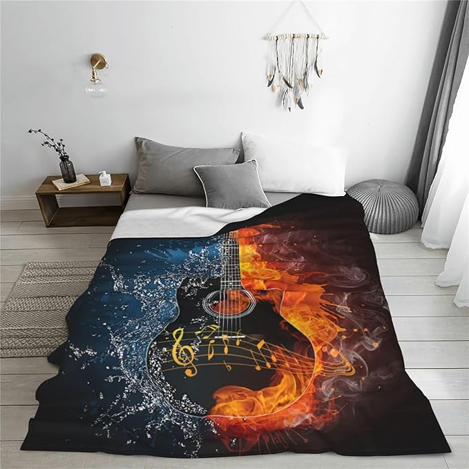 Guitar Blanket Guitar Throw Blanket Soft Fleece Flannel Bedding Rock Roll Music Gifts for Men Guitarist Boys Women Girls Lovers Adults Stuff Plush for Couch Sofa Bed Room Decor 50"X60"
