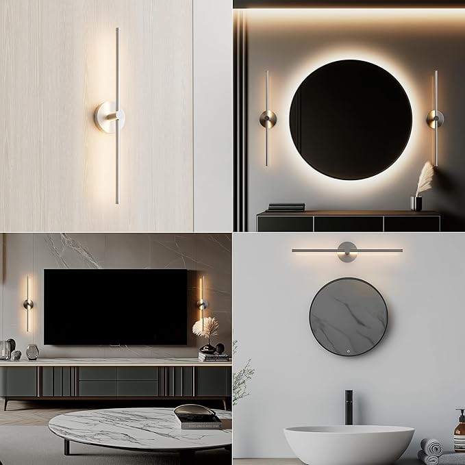 ZAGO 24 Inch LED Indoor Linear Wall Sconces Set of Two, 3CCT Switchable, Brushed Nickel, Hardwired and Wall Mounted, Dimmable for Living Room, Hallway, Bedroom, 120-277V, 14W, 900LM, ETL Certified