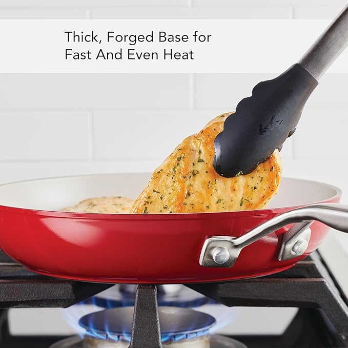 KitchenAid Hard Anodized Ceramic 9-Piece Nonstick Cookware Set – Includes Fry Pans, Saucepan, Stockpot, Durable, Even Heating, Oven Safe to 500°F, Empire Red