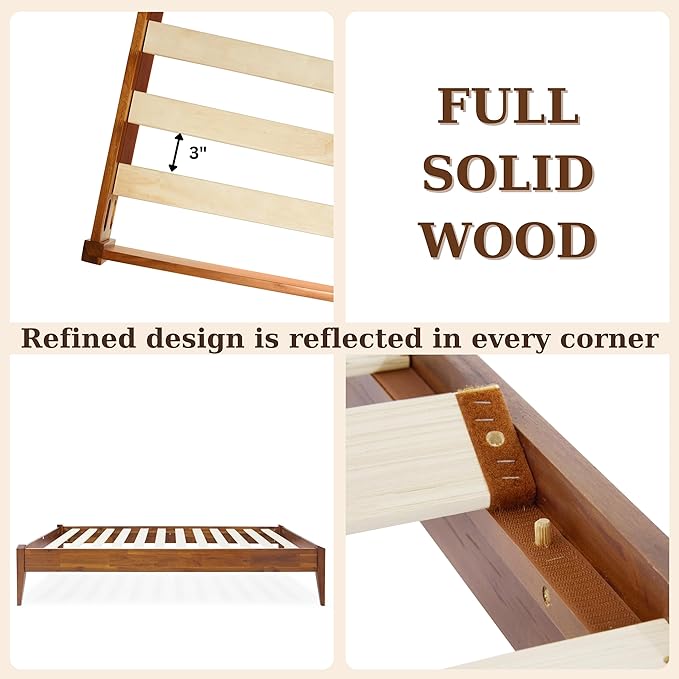 Bme Dinkee Twin Bed Frames without Headboard, Acacia Wood 15 Inch Platform Bed, Slat Support, Japanese Joinery Bed, No Box Spring Needed, Easy Assembly, Minimalist Modern and Bohemian Style, Caramel