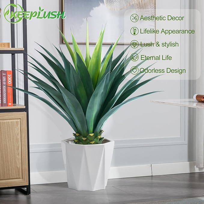 3.5ft Artificial Agave Plant, 42 Inch Tall Faux Agave Plants in Black Pot, Fake Floor Plant Outdoor Indoor for Front Porch Patio Home Office Door Step Hotel Desert Style Decor 2PCS