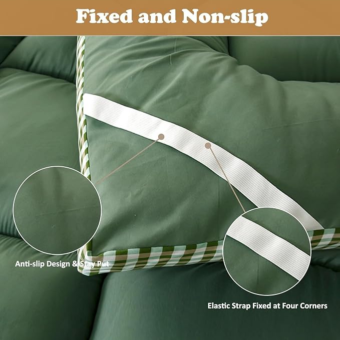 Thick Mattress Topper Queen Size - Non-Slip Mattress Pad Cover for Back Pain Breathable Folding Sleeping Pad Machine Washable Mattress Protector (60x80 inch,Green)