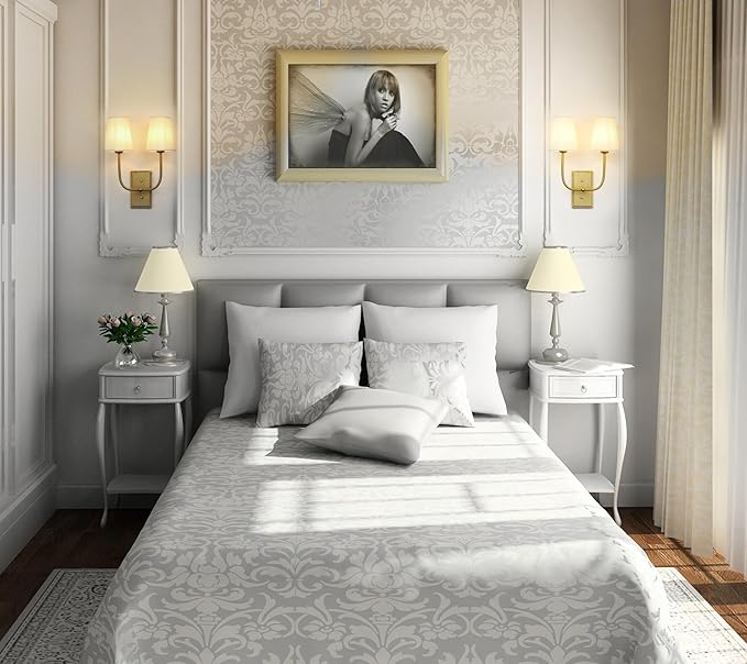 Vintage 2-Lights Wall Sconces with Funnel White Fabric Shades, Double Head Bathroom Vanity Lights Fixture, Indoor Wall Lamps for Bedroom Living Room Hallway Stairway