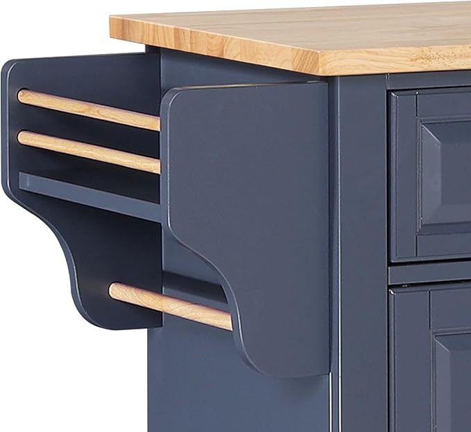 Generic Cambridge Mobile Kitchen Island on Wheels with Storage and Wood top, Rolling Island with Spice Rack and Towel Holder, 60.5 Inch Width Island Table for Kitchen, (Blue), Large