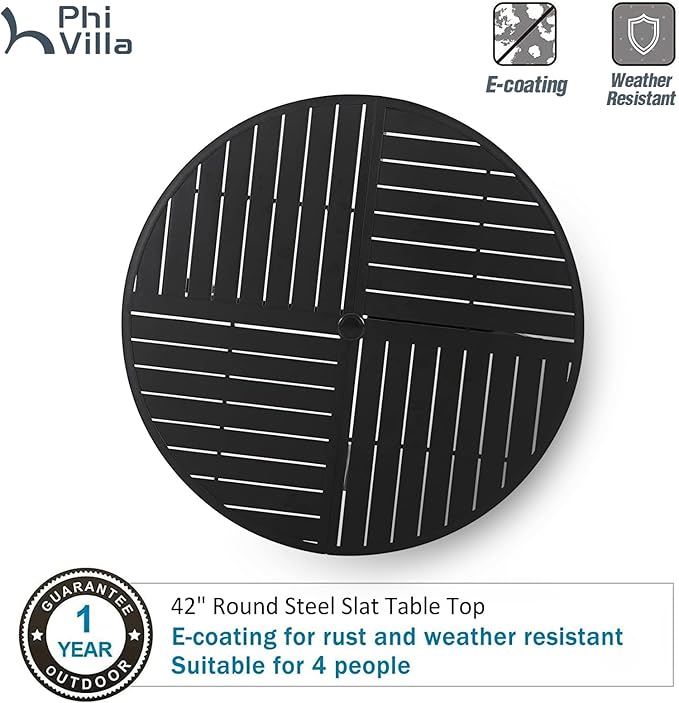 PHI VILLA Outdoor Modern Round Dining Table Set for 4 with Swivel Chairs, Patio Furniture Set of 5, Metal Circle Table with Umbrella Hole & Wrought Iron Chairs with Cushion Backyard