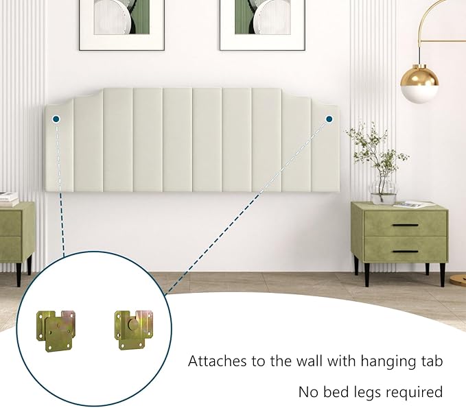 King Size Headboard Only, Velvet Wall Mounted Headboard King for Adjustable Bed Modern Upholstered Head Board Easy Assembly, Cream