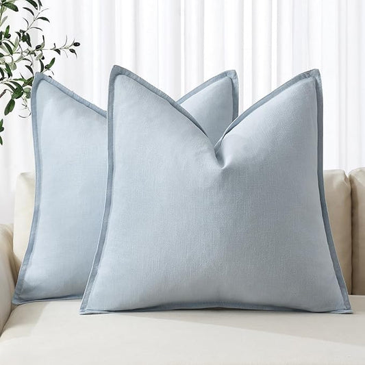 MIULEE Decorative Linen Pillow Covers 18x18 Inch Light Blue Boho Farmhouse Neutral Couch Throw Pillows for Bed Pack of 2 Accent Coastal Modern Pillowcase Summer Sofa Livingroom Home Decor