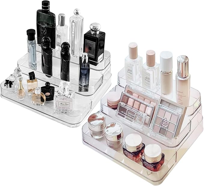 Perfume Stand Display Shelf for Women, 3 Tiered Perfume Tray Storage, Cologne Organizer for Men, Acrylic Makeup Organizer for Bathroom Kitchen Countertop