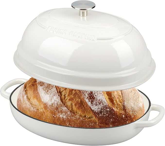 Enameled Oval Cast Iron Dutch Oven Pot with Lid, Bread Dutch Oven for Sourdough Bread Baking, 6QT, White