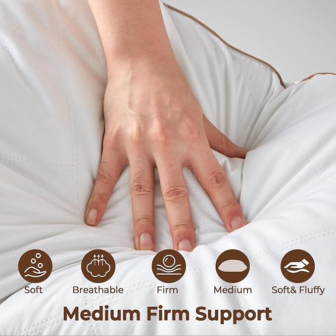 WOLKI Goose Down Feather Pillows, Pillows King Size Set of 2, 100% Soft Cotton Cover Bed Pillows, Hotel Pillow for Back, Stomach or Side Sleepers