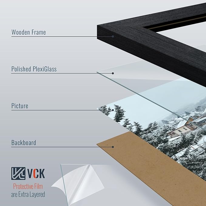 VCK 11x14 Black Oak Picture Frames 3 Pack, High-End Wood Wide Border Poster Frame, Multi-Directional Display Family Photos, Office Prints, Studio/Gallery/Home Artwork