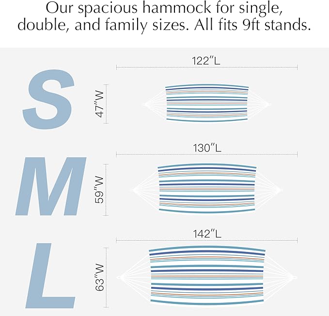 PNAEUT Double Hammocks for Outside, Replacement Outdoor Tree Hammock for Indoor Patio Porch Garden (Lightblue, Medium)