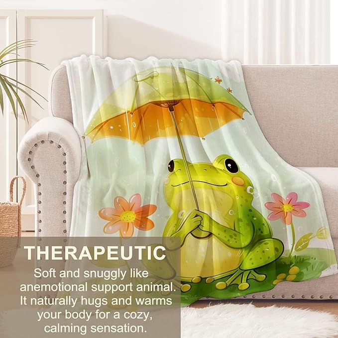 Frog Flannel Blanket for Women & Men, Adults - Soft, Warm & Cozy Frog Decor Throw Blanket - 60" x 50"