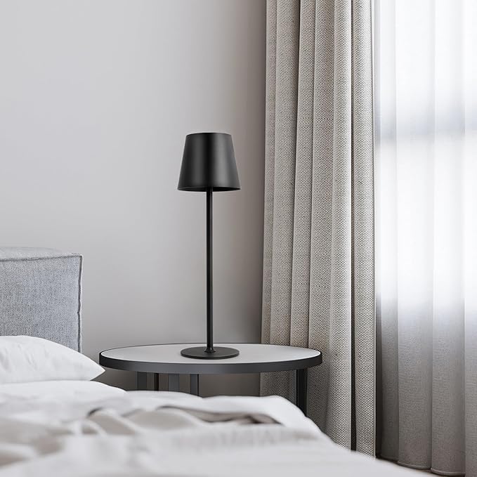 2 Pack Cordless Table Lamps, Rechargeable Portable 5000Mah Battery Operated Lamp, LED 3 Color Stepless Dimming Touch Bedside Lamp, Desk Light For Restaurant, Patio, Bedroom, Outdoor, kitchen-Black