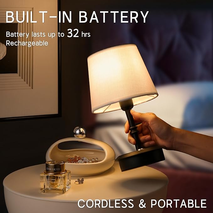 Mini – Cordless LED Table Lamp with Dimmer, Built-in Rechargeable Battery, 3-Level Brightness, Patio Table Lamp, Bedside Night Lamp, Ambient Light for Restaurant(Black)