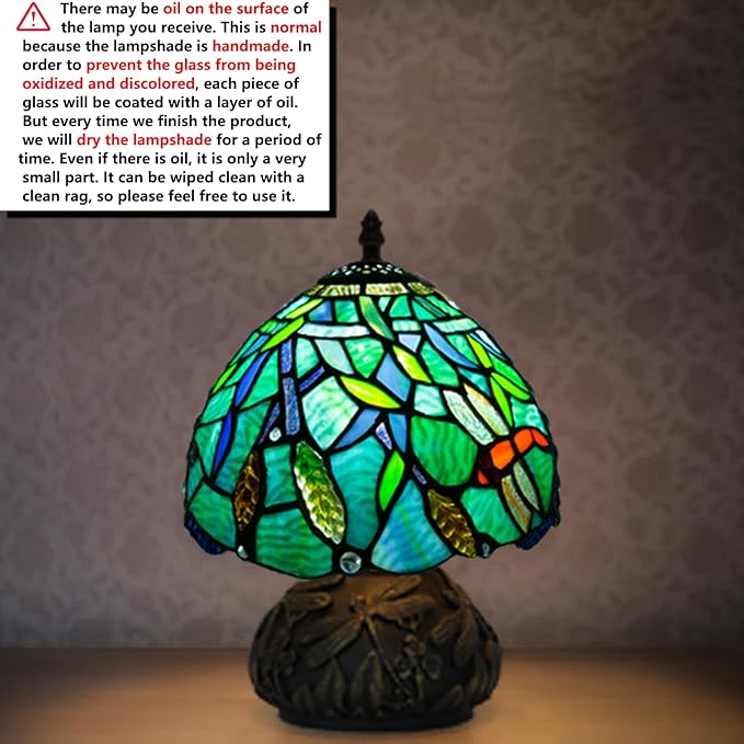 Small Tiffany Stained Glass Lamp, 3 Color Temperatures Bedside Lamp, 8 Inch Mushroom Desk Light for Bedroom Living Room Office Home Decor (Wheat Pattern)