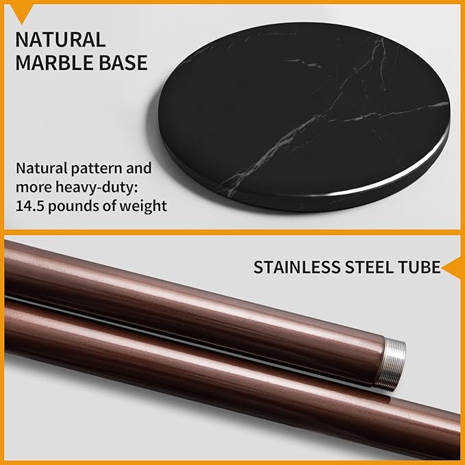 Metal Coat Rack Stand with Natural Marble Base, Coat Rack Freestanding, Free Standing Hall Tree with 12 Hooks for Hanging Clothes, Bags, Scarfs, Coat Hanger for Entryway, Hallway (Brown)