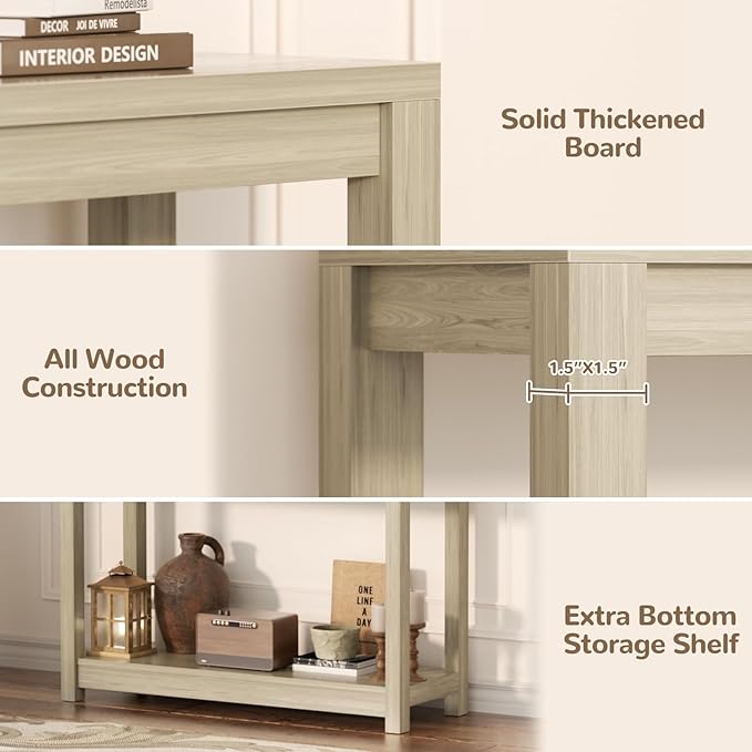 Small Farmhouse Wood Entryway Table Narrow Console Table with Storage Behind Couch Sofa Table with Shelves Entry Way Table with Open Storage, Easy Assembly, 32" Classical Washed Oak