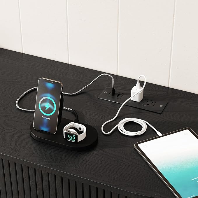 55" TV Stand with Power Outlet for TVs up to 60 Inch, Entertainment Center with Storage and Adjustable Shelves, Modern Media Console with Sliding Doors for Living Room, Black