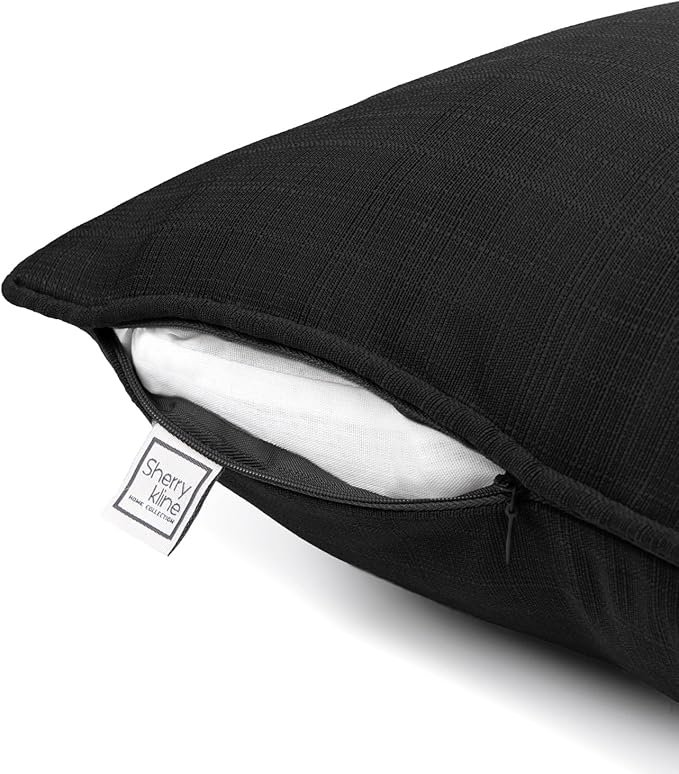 Sherry Kline Sunrise Indoor/Outdoor Rectangle (Boudoir) Corded Edge Filled Pillow Black 13"x18" Set of 2