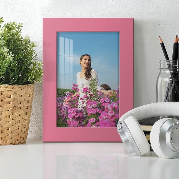 Renditions Gallery 5x7 inch Picture Frame High-end Modern Style, Made of Solid Wood and High Definition Glass Ready for Wall and Tabletop Photo Display, Hot Pink Frame