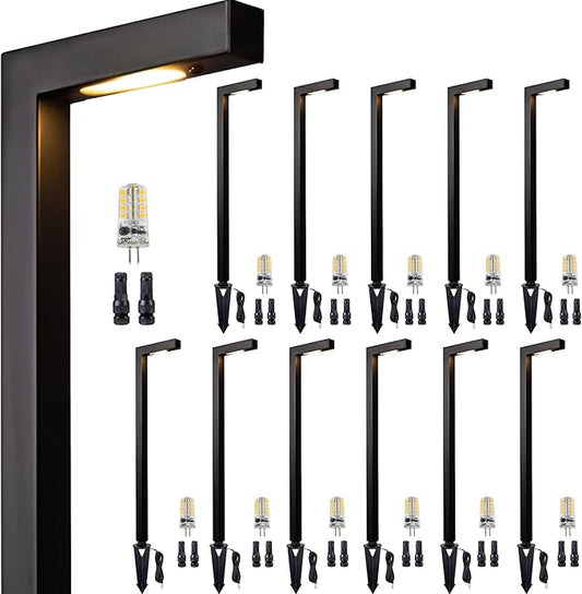 Solid Cast Brass Pathway Lights, 12v Landscape Path Light Outdoor IP65 Waterproof, LED Electric Walkway Lighting Wired, Black for Garden Yard with 3W 3000K Soft White G4 Bulb (12 Pack)