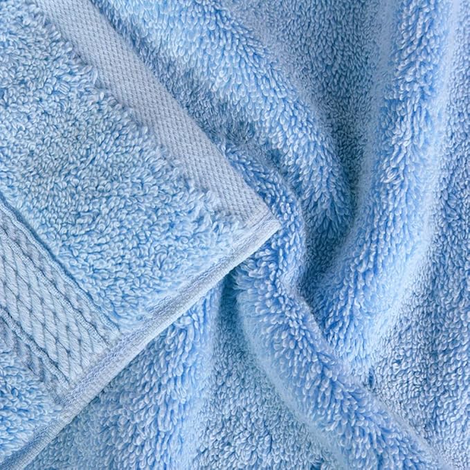 Superior Egyptian Cotton Pile Face Towel/Washcloth Set of 6, Ultra Soft Luxury Towels, Thick Plush Essentials, Absorbent Heavyweight, Guest Bath, Hotel, Spa, Home Bathroom, Shower Basics, Light Blue