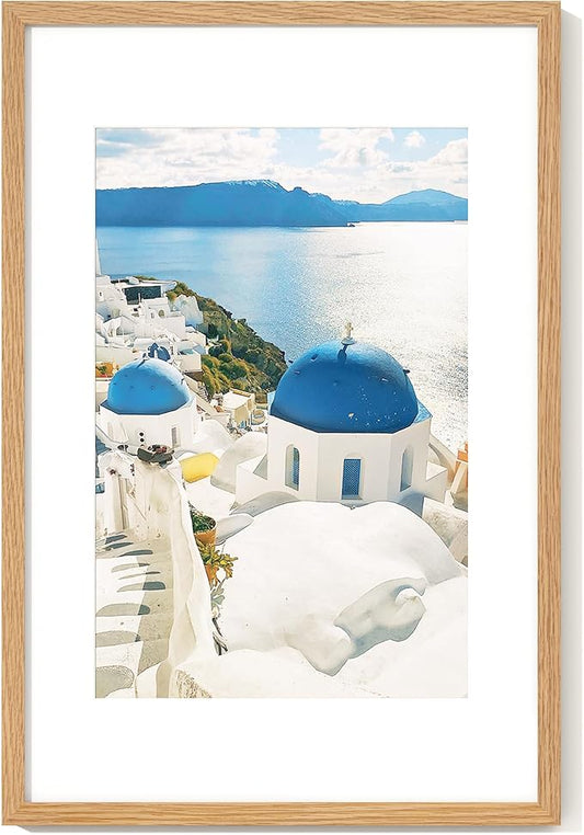 Axeman 16x24 Frame With Mat for 12x18, Solid Oak Wood 16x24 Poster Frame With Tempered Glass, 16 x 24 Picture Frame for Wall, 16 by 24 Wood Frame for Home Decor, Hanging Hardware included, Natural