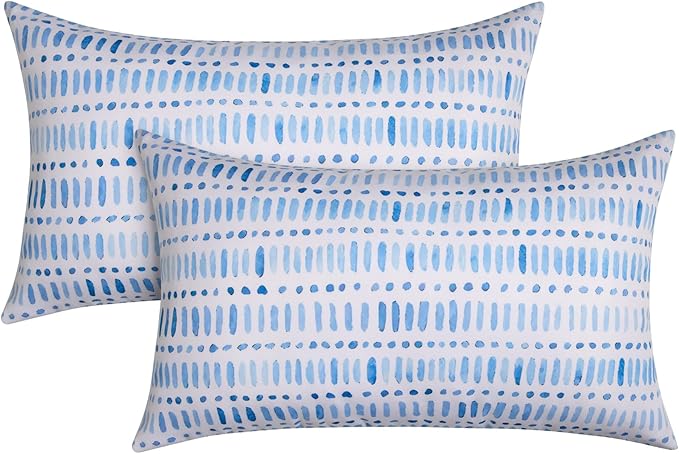 Pack of 2 12x20 Outdoor Pillows, Waterproof Throw Pillows with Inserts, Decorative Lumbar Pillows for Patio, Garden, Couch, Furniture, Sofa, Bed, Living Room(Pebble Blue)