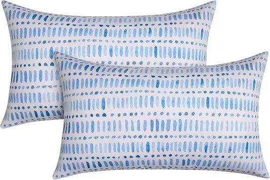 Pack of 2 12x20 Outdoor Pillows, Waterproof Throw Pillows with Inserts, Decorative Lumbar Pillows for Patio, Garden, Couch, Furniture, Sofa, Bed, Living Room(Pebble Blue)