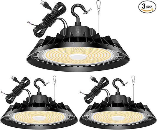 3Pack LED High Bay Lights, Super Bright 240W UFO High Bay LED Shop Lights, 36000LM 5000K, 0-10V Dimmable, 5' Cable Plug, IP65 Waterproof, ETL Listed Plug & Play Lighting for Gym Factory Warehouse