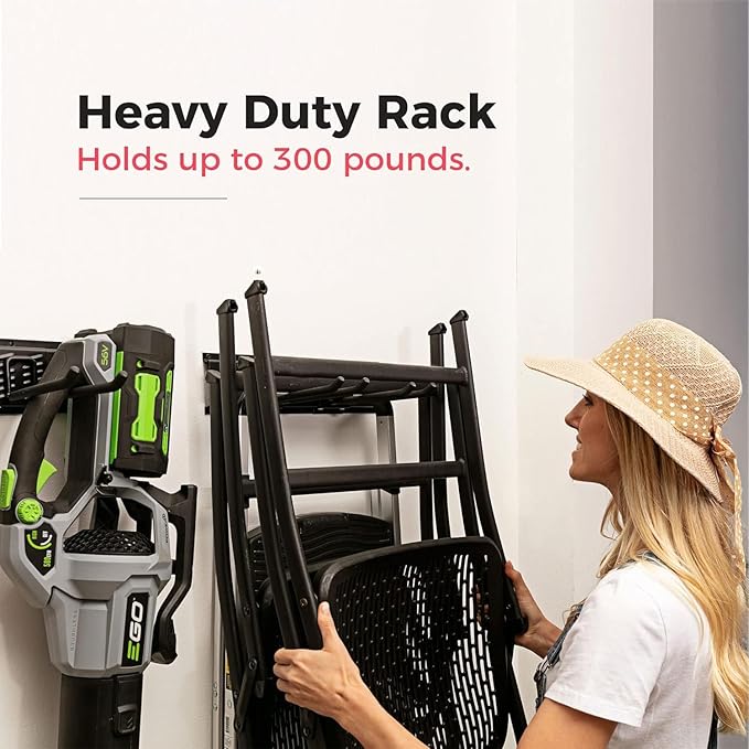Garage Tool Organizer Wall Mount - 64 inches - Sturdy Storage Rack with Adjustable Hooks, Anti-Rust - Easy Installation, 400lbs Capacity - Garden Tool Organizer (04 Racks & 08 Hooks)
