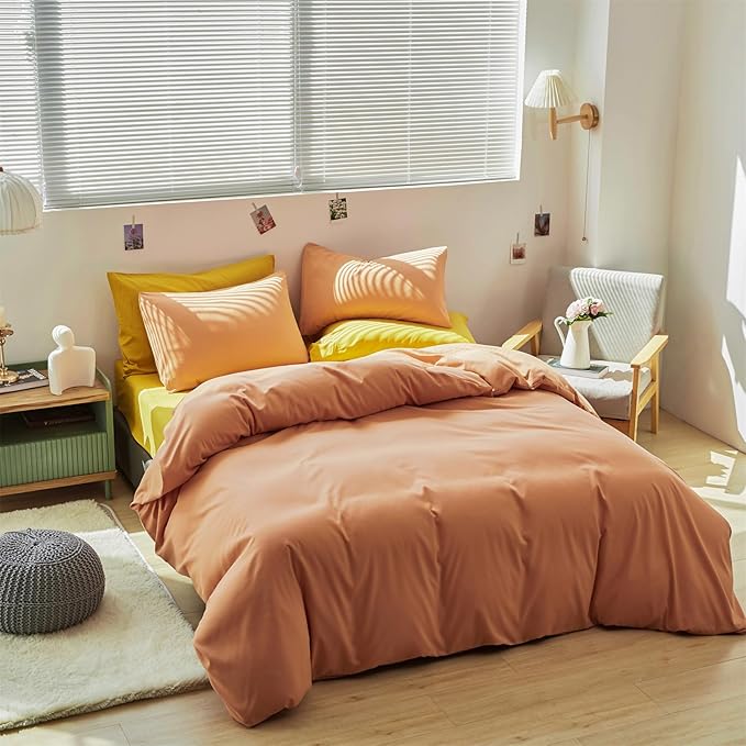 CLOTHKNOW King Size Comforter Sets Peach Pink Orange Bedding Comforter Sets Soft All Season Cocal Orange Comforter with 2 x Pillow Cases