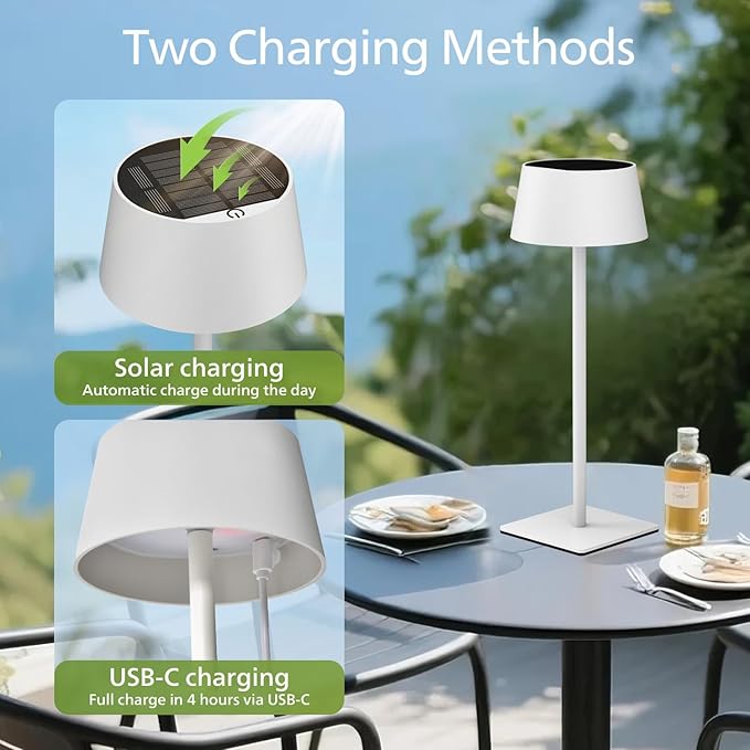 Philips Solar Outdoor Table Lamp, Portable LED Desk Light,Cordless Battery-Operated，2 Adjustable Height, Touch Control & Stepless Dimming Night Light，Waterproof for Garden, Bedroom