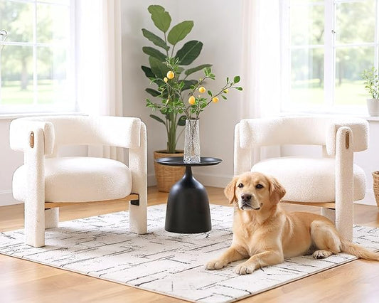 White Boucle Barrel Accent Chairs Set of 2, Comfy Upholstered Living Room Chairs Mid-Century Modern Reading Chair with Open Back Round Corner Armchairs, Side Sitting Lounge Chairs for Bedroom/Office