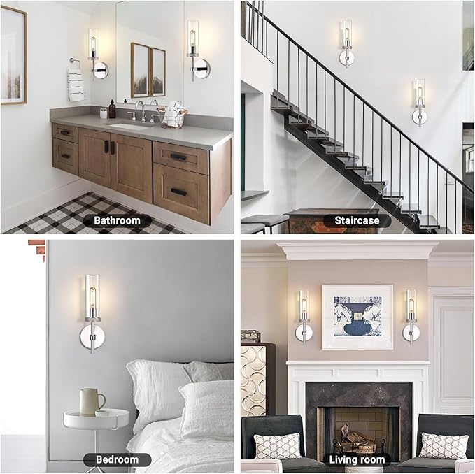 Chrome knurled Wall Sconces Set of Two, 14" Sconces Wall Lighting Indoors, Bathroom Vanity Light Wall Sconces, Wall Lights for Living Room Bedroom Hallway Kitchen Bathroom Mirror Including Bulb