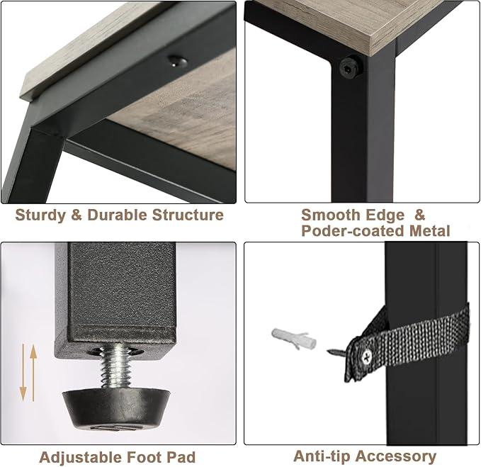 Narrow Console Table, 39.4” Sofa Table with Adjustable Shelf, 2-Tier Long Skinny Table for Hallway, Entryway, Living Room, Foyer, Grey